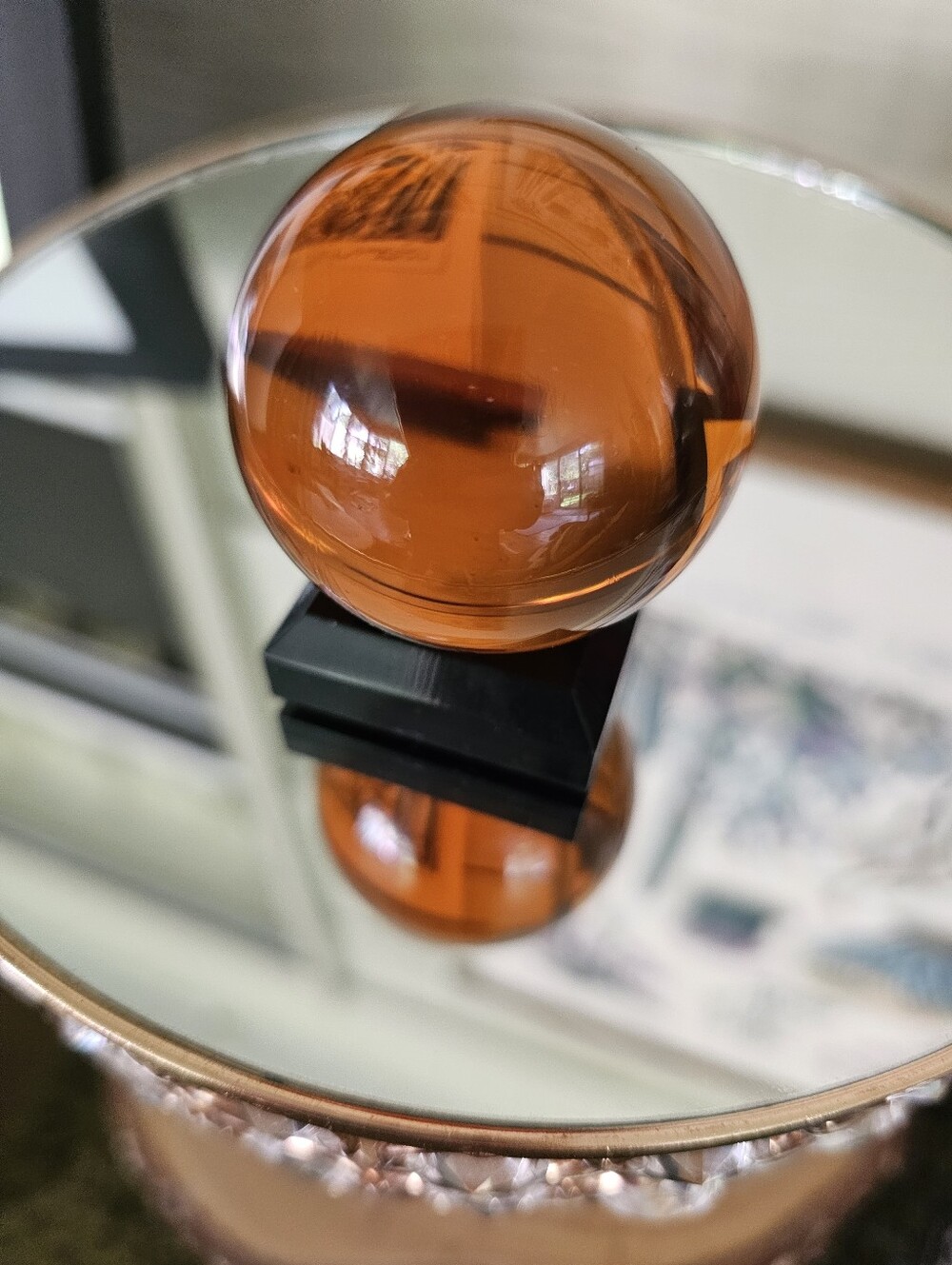 Amber Scrying FengShui (50mm) Crystal Ball w/Stand